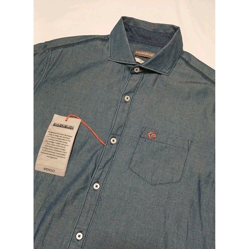 Napapijiri Men's Production Sample Long Sleeve Chambray Button‎ Shirt Size Large